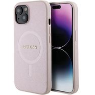 Guess Saffiano MagSafe case for iPhone 15 Plus - pink, Guess
