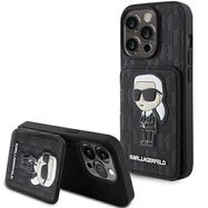 Karl Lagerfeld Saffiano Cardslots and Stand Monogram Ikonik Patch case for iPhone 15 Pro - black, Karl Lagerfeld