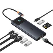 HUB 10in1 Baseus Metal Gleam Series USB-C to USB-C PD / USB-C / 3x USB-A / 2x HDMI / RJ-45 / SD / TF - black, Baseus