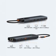 HUB 10in1 Baseus Metal Gleam Series USB-C to USB-C PD / USB-C / 3x USB-A / 2x HDMI / RJ-45 / SD / TF - black, Baseus