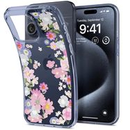 Spigen Liquid Crystal iPhone 15 Pro Case - Pink and Blue Flowers, Spigen