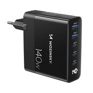 GaN Wozinsky CGWCB 140W Wall Charger 3 x USB-C / 2 x USB-A - Black, Wozinsky