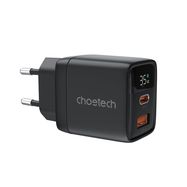 Choetech PD6052 USB-C USB-A PD 35W GaN wall charger with display - black, Choetech