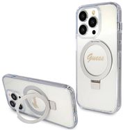 Guess Ring Stand Script Glitter MagSafe case for iPhone 15 Pro - transparent, Guess