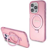 Guess Ring Stand Script Glitter MagSafe case for iPhone 15 Pro - pink, Guess