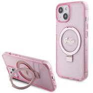 Guess Ring Stand Script Glitter MagSafe case for iPhone 15 Plus / 14 Plus - pink, Guess