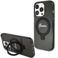 Guess Ring Stand Script Glitter MagSafe case for iPhone 15 Pro Max - black, Guess