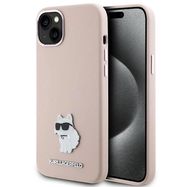 Karl Lagerfeld Silicone Choupette Metal Pin Case for iPhone 15 Plus / 14 Plus - Pink, Karl Lagerfeld
