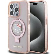 Hello Kitty Ring Stand Glitter Electrop Logo MagSafe Case for iPhone 15 Pro - Pink, Hello Kitty