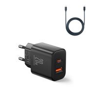 EU Joyroom JR-TCF05 20W USB-A USB-C charger + USB-C cable - black, Joyroom