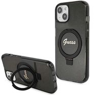 Guess Ring Stand Script Glitter MagSafe case for iPhone 14 / 15 / 13 - black, Guess