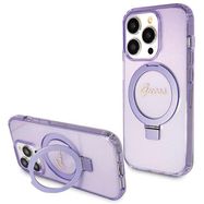 Guess Ring Stand Script Glitter MagSafe case for iPhone 14 Pro - purple, Guess