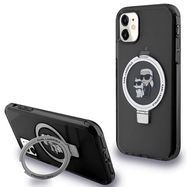 Karl Lagerfeld Ring Stand Karl&Choupette MagSafe case for iPhone 11 / Xr - black, Karl Lagerfeld