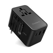 Choetech PD5020 35W EU/US/AUS/UK Travel Adapter with Built-in USB-C Cable - Black, Choetech