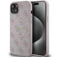 Guess 4G Collection Leather Metal Logo MagSafe Case for iPhone 15 Plus / 14 Plus - Pink, Guess