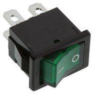 ROCKER SWITCH, DPST, 9A, 125VAC, GREEN