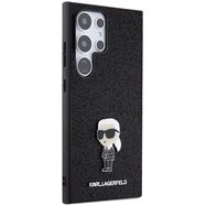 Karl Lagerfeld Fixed Glitter Ikonik Logo Metal Pin Case for Samsung Galaxy S24 Ultra - Black, Karl Lagerfeld