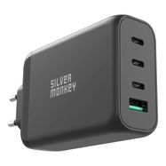 Silver Monkey GaN 130W wall charger 3x USB-C PD 1x USB-A 3.0 QC - black, Silver Monkey