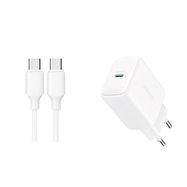 Joyroom JR-TCF20 USB-C PD 20W network charger - white + USB-C / USB-C cable 1m, Joyroom