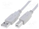 Cable; USB 2.0; USB A plug,USB B plug; nickel plated; 1.8m; grey VCOM