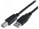 Cable; USB 2.0; USB A plug,USB B plug; nickel plated; 1.8m; black VCOM