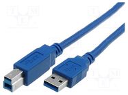 Cable; USB 3.0; USB A plug,USB B plug; nickel plated; 1.8m; blue VCOM