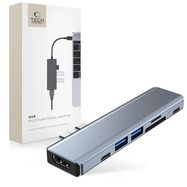 HUB Tech-Protect V5 7in1 2x USB-C - USB-A 3.0 / USB-A 2.0 / 2x USB-C / HDMI / micro SD / TF / SD card reader - gray, Tech-Protect