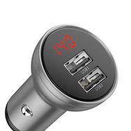 Ładowarka samochodowa Baseus z wyświetlaczem, 2x USB, 4,8A, 24W (srebrna), Baseus