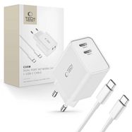 Tech-Protect C35W 2x USB-C PD 35W charger with USB-C / USB-C cable - white, Tech-Protect