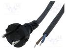 Cable; 2x1mm2; CEE 7/17 (C) plug,wires; rubber; Len: 3m; black; 10A JONEX