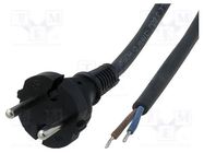 Cable; 2x1.5mm2; CEE 7/17 (C) plug,wires; rubber; Len: 5m; black JONEX