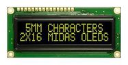 OLED, 2X16, YELLOW/GREEN ON BLACK