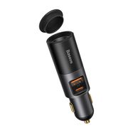 Baseus Share Together Fast Charge Car Charger with Cigarette Lighter Expansion Port, 2x USB, 120W (Gray), Baseus