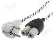 Cable; 3x0.75mm2; CEE 7/7 (E/F) plug angled,NZU-1 plug; textile JONEX