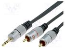 Cable; Jack 3.5mm plug,RCA plug x2; 10m; black PROLINK