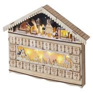 LED Advent calendar, wooden, 40x50 cm, 2x AA, indoor, warm white, timer, EMOS