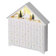 LED Advent calendar, wooden, 35x33 cm, 2x AA, indoor, warm white, timer, EMOS