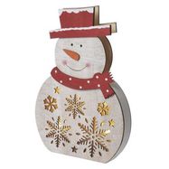 LED Christmas snowman, wooden, 30 cm, 2x AAA, indoor, warm white, timer, EMOS