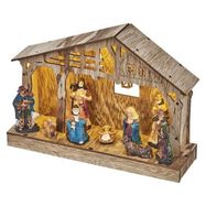 LED Christmas nativity scene, wooden, 19 cm, 3x AA, indoor, warm white, timer, EMOS