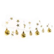 LED Christmas garland – golden spheres with stars, 1.9 m, 2x AA, indoor, warm white, timer, EMOS