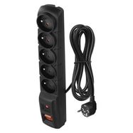 Surge Protector – 5 sockets, 3m, black, EMOS