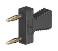 TEST CONNECTOR, JUMPER, DOUBLE 2MM PLUGS, SINGLE 2MM JACK, GOLD PLATED, BLACK