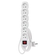 Extension Cord 2 m / 6 sockets / switch / white / PVC / 1 mm2, EMOS