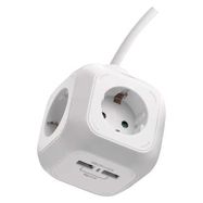 Extension power adaptor cube 1.9 m / 4 sockets / white / PVC / with USB / 1 mm2, EMOS