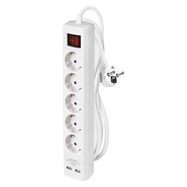 Extension Cord 3 m / 5 sockets / switch / white / PVC / with USB / 1.5 mm2, EMOS