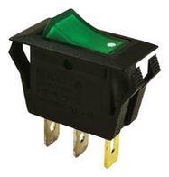 ROCKER SWITCH, SPST, 15A, 125V, GREEN