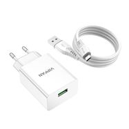 Wall charger VFAN E03, 1x USB, 18W, QC 3.0 + Micro USB cable (white), Vipfan