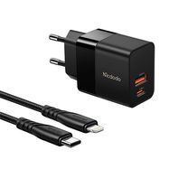 Wall charger Mcdodo CH-1952 USB + USB-C, 20W + USB-C to Lightning cable (black), Mcdodo