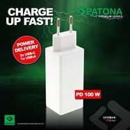 PATONA Premium GaN PD100W Adapter white 2xUSB-C 1xUSB-A PD3.0 QC3.0, PATONA