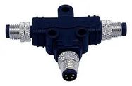 T SPLITTER CONN, 4P M8 PLUG-2X4P PLUG
